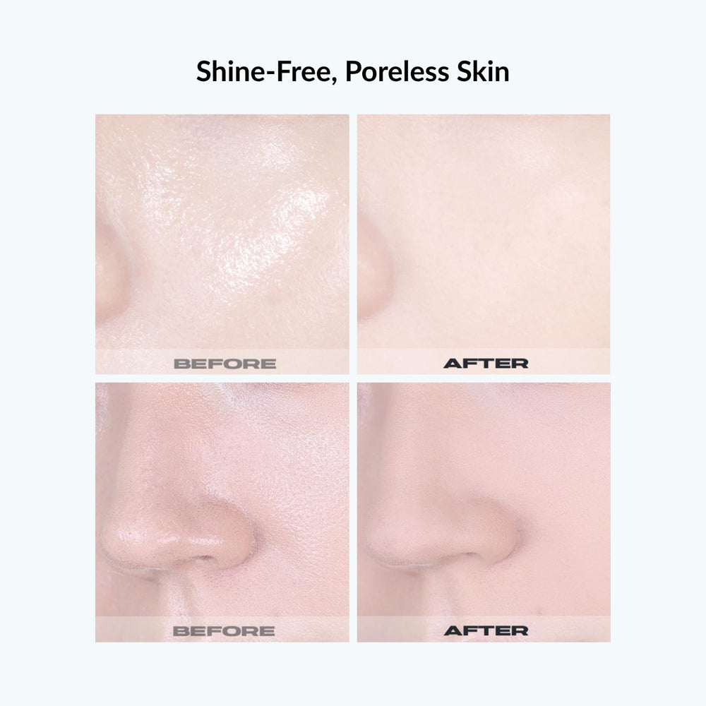 ABOUT TONE Blur Powder Pact close-up shows pore-blurring effect for smoother skin.