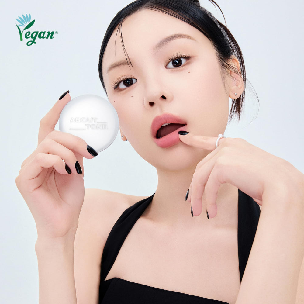 ABOUT TONE sebum cut powder compact mirror highlights convenient on-the-go touch-ups.
