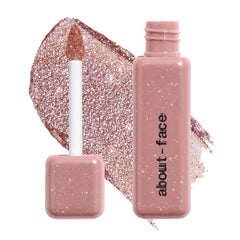 AboutFace Fractal Glitter Eye Paint Smolder closeup shows zero fallout glitter for clean lids