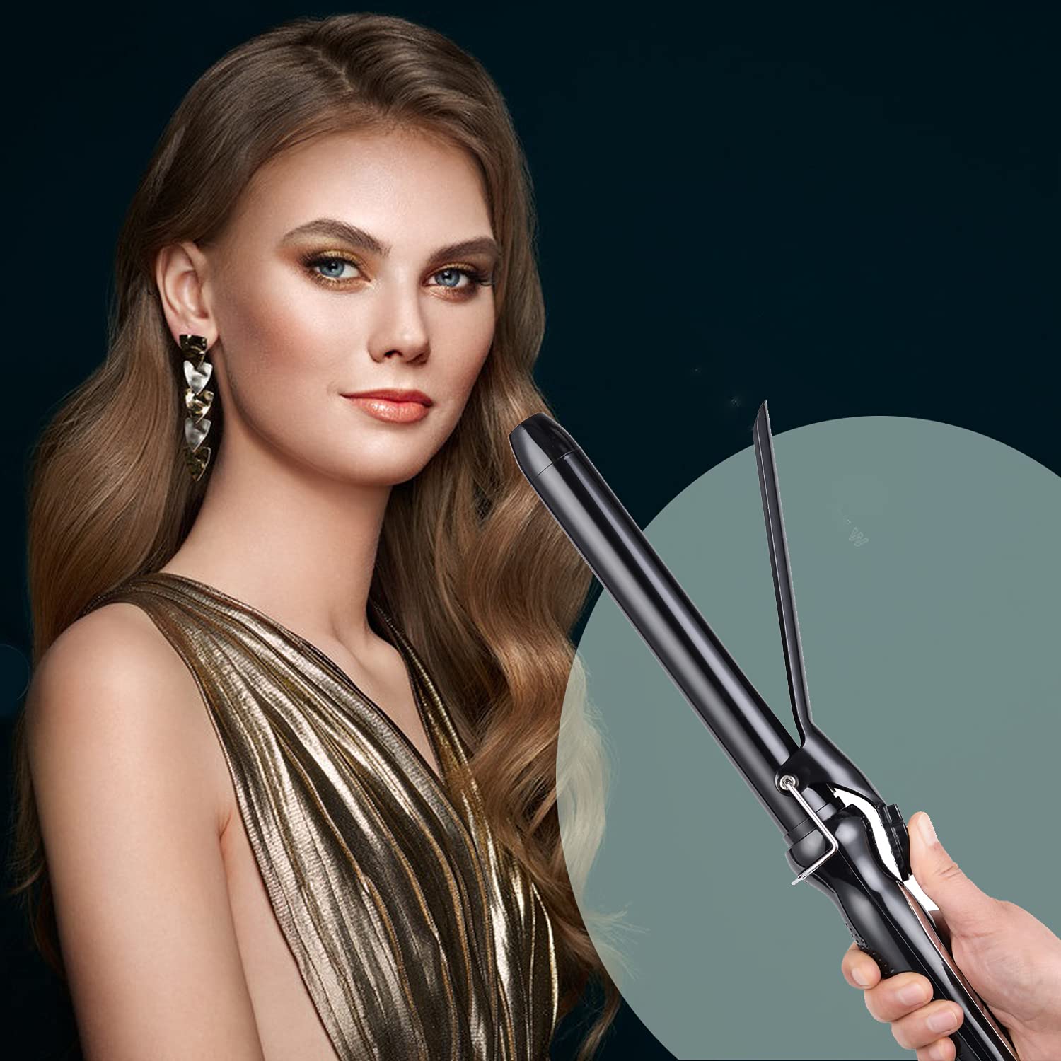 abp curl iron in use on mid-length hair showcases effortless wave creation