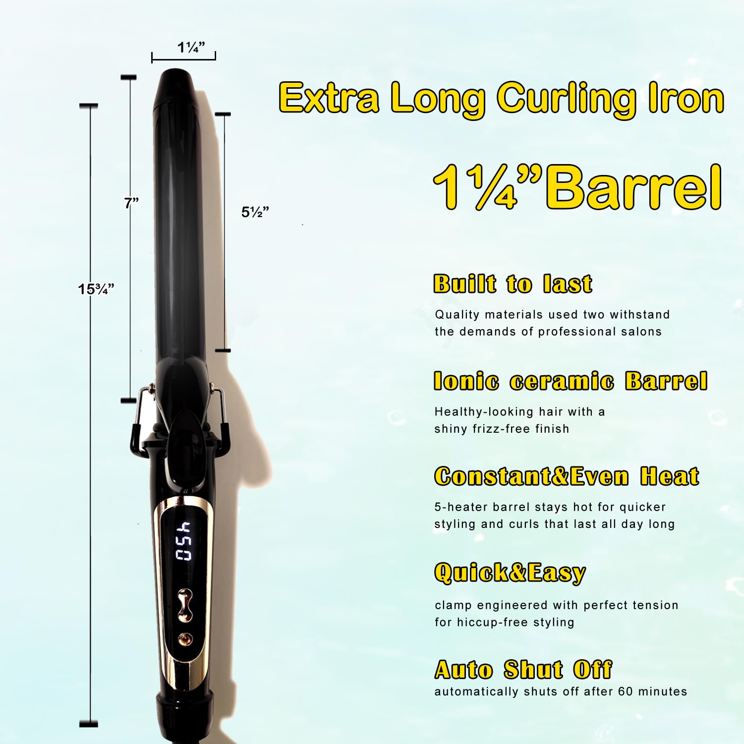 ABP curling iron ceramic-coated barrel closeup highlights continuous glide and reduced frizz.