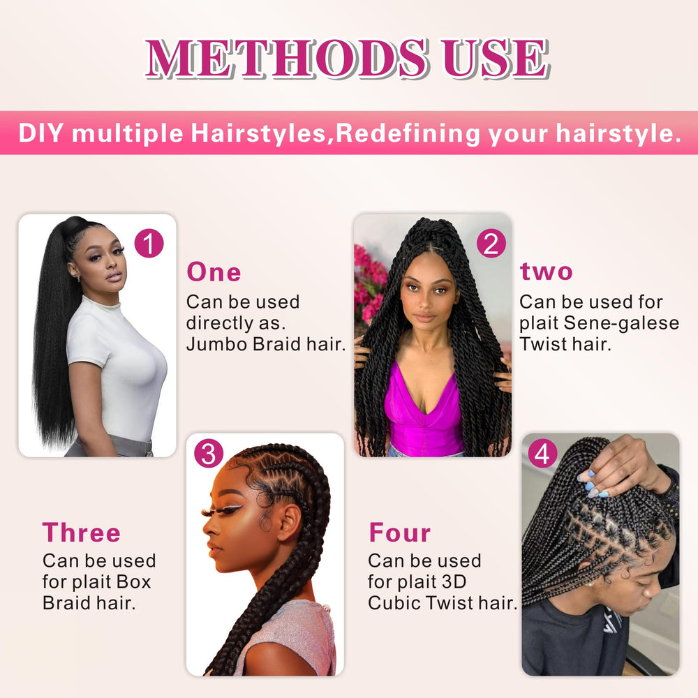 Abrastin braiding hair length range 12-40 inch shows many styling options.