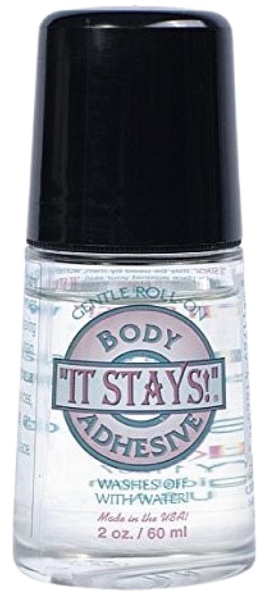ABSOLUTE SUPPORT It Stays butt glue roll-on bottle secures costumes during dynamic dance performances.