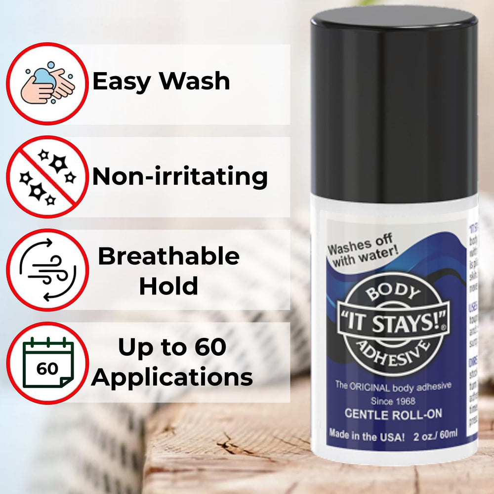ABSOLUTE SUPPORT It Stays stay-up glue stops slipping on hosiery and dancewear.