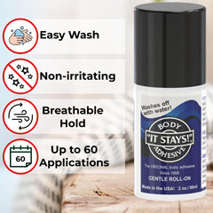 ABSOLUTE SUPPORT It Stays stay-up glue stops slipping on hosiery and dancewear.