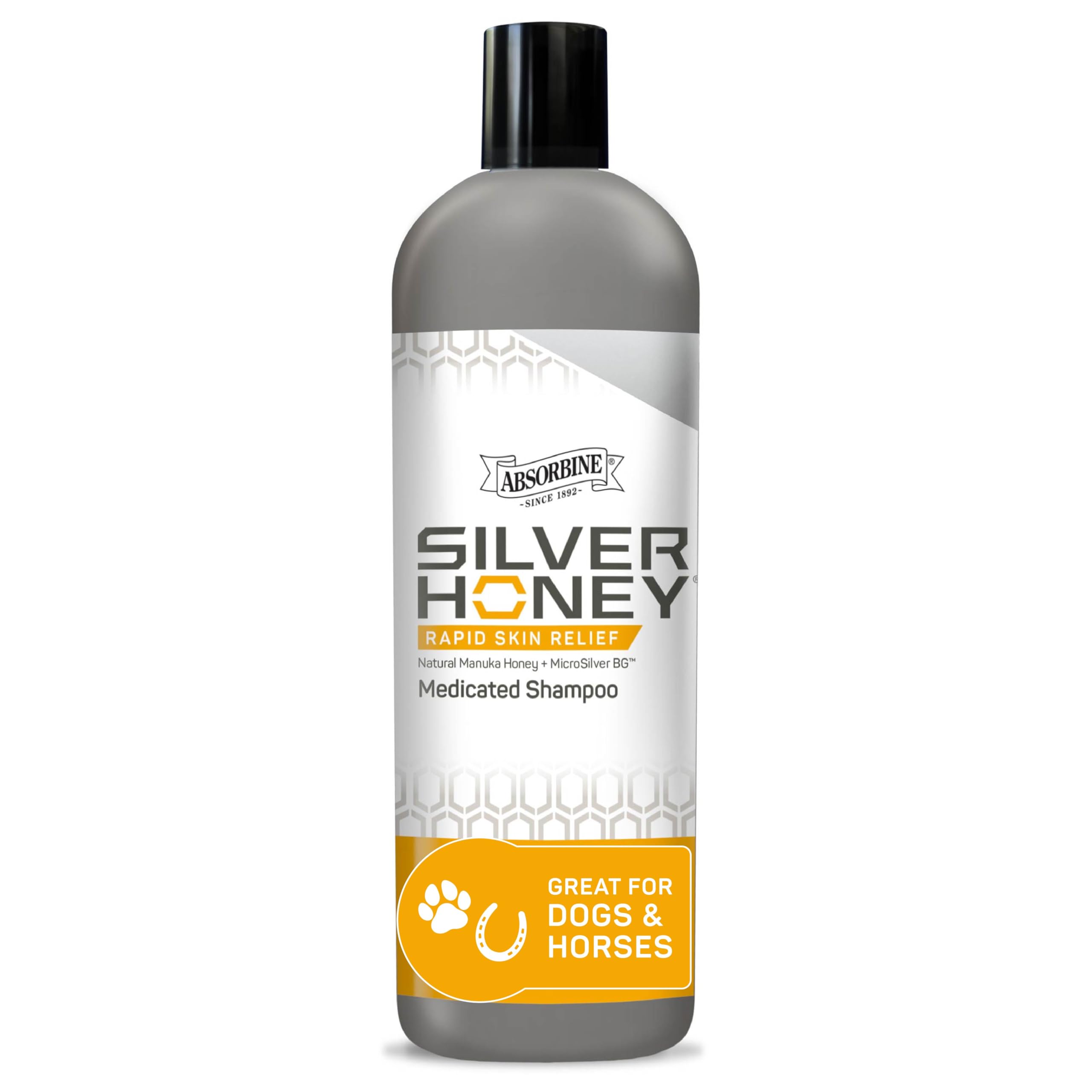 Absorbine Silver Honey Rapid Shampoo bottle promotes gentle cleansing for irritated skin