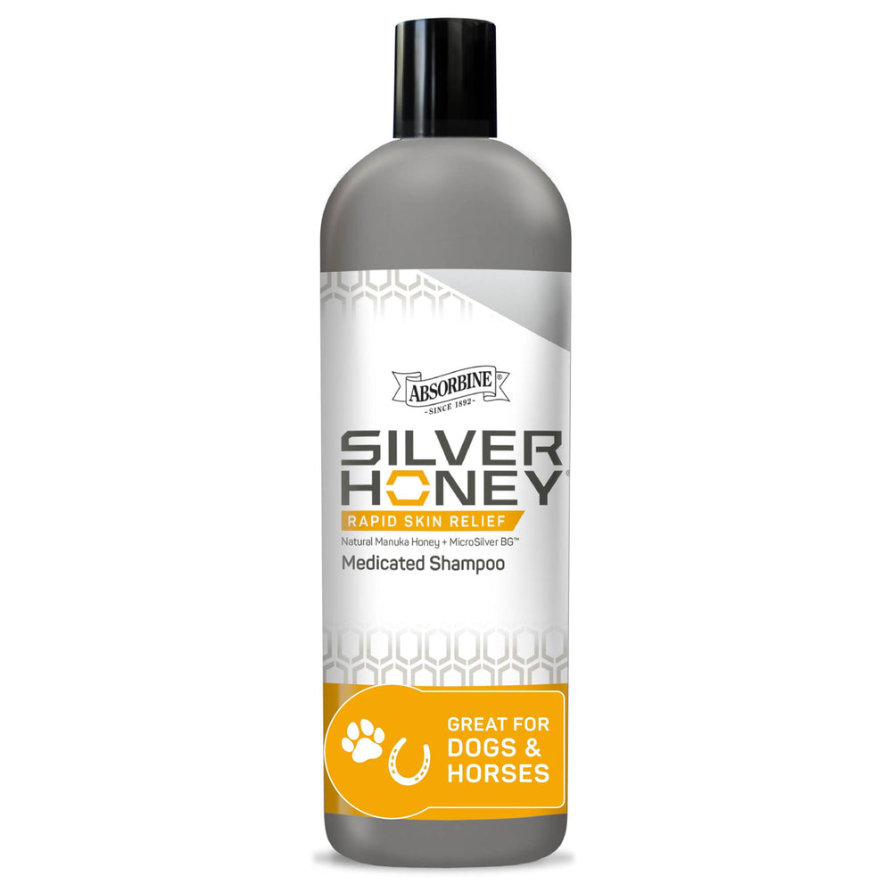 Absorbine Silver Honey Rapid Shampoo bottle promotes gentle cleansing for irritated skin