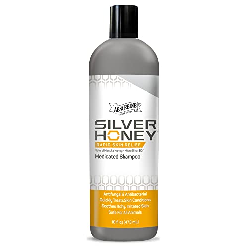 Absorbine Silver Honey Rapid Shampoo bottle-pour demonstrates veterinary-grade ingredients