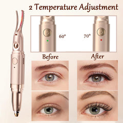 Acavado 2-in-1 heated eyelash curler red mode shows thicker lash results.
