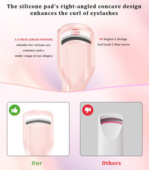 Curved silicone design separates lashes for natural looking curl
