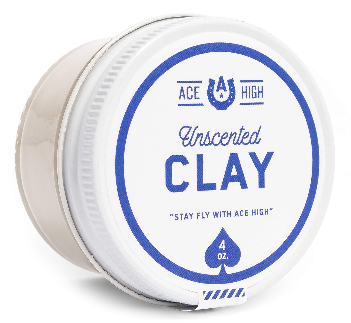 Ace High Unscented Hair Clay bottle shows strong hold for styling.