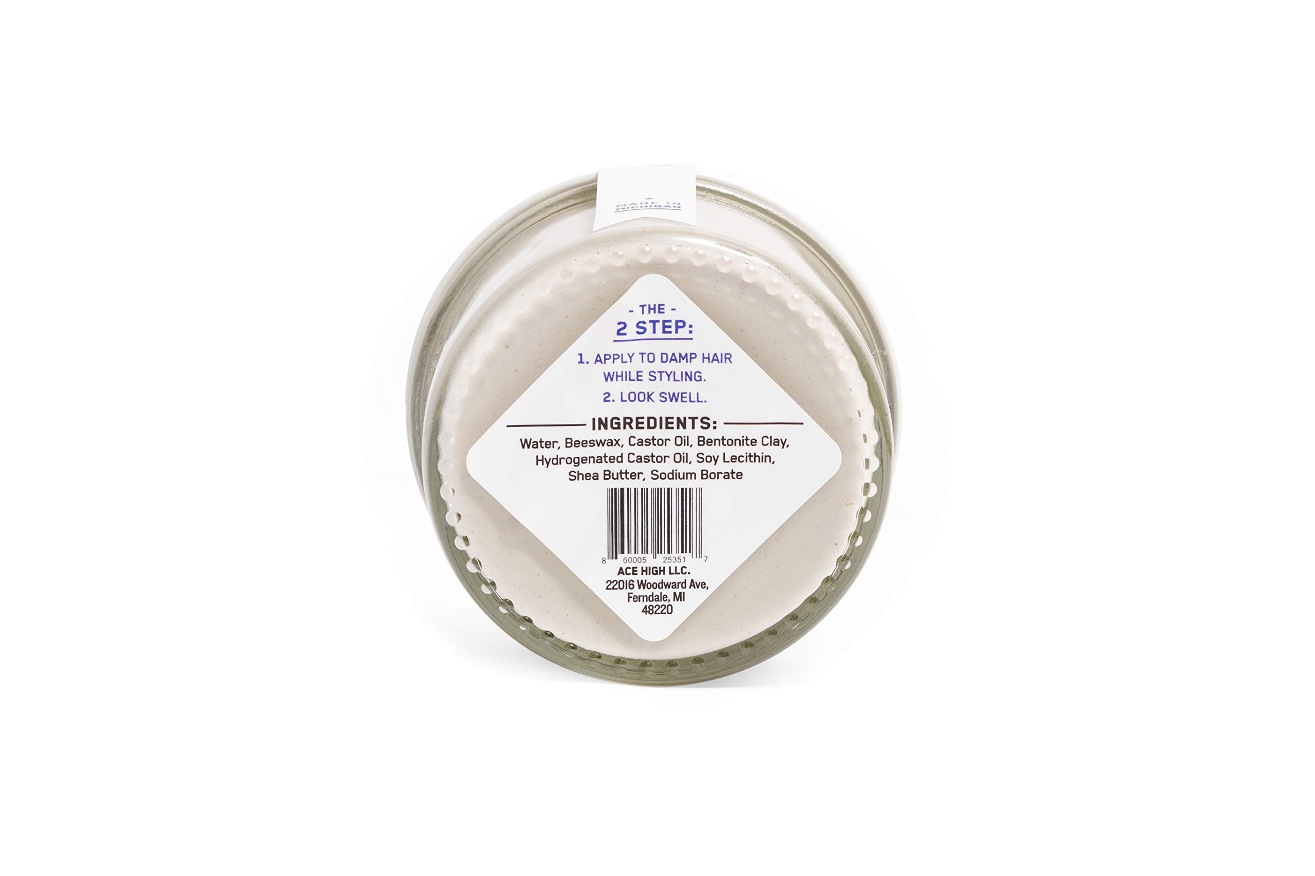 Ace High Unscented Hair Clay on hair shows satin to matte finish.