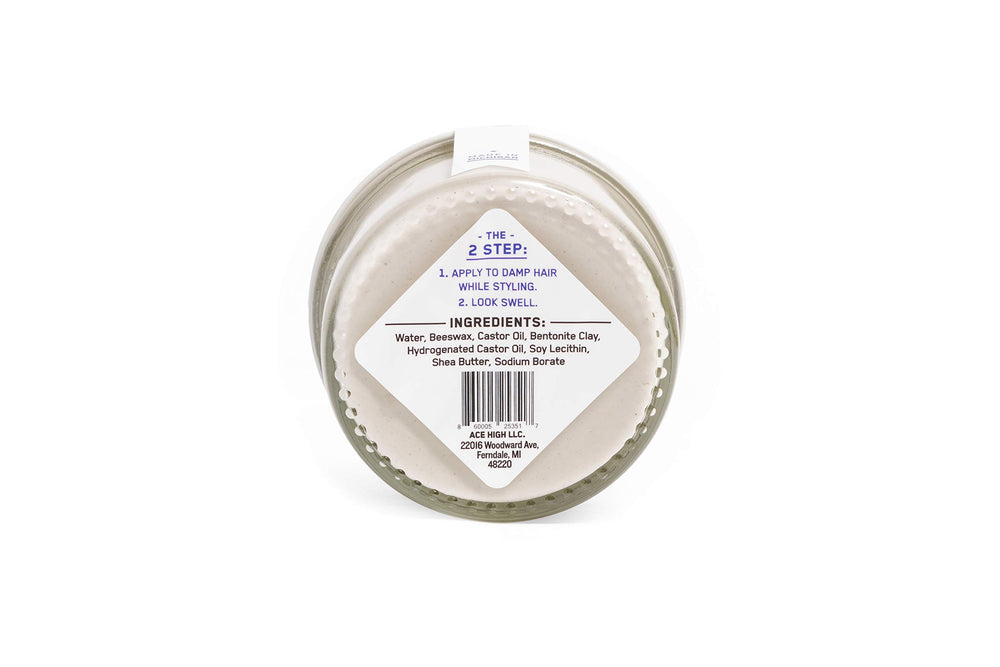 Ace High Unscented Hair Clay on hair shows satin to matte finish.