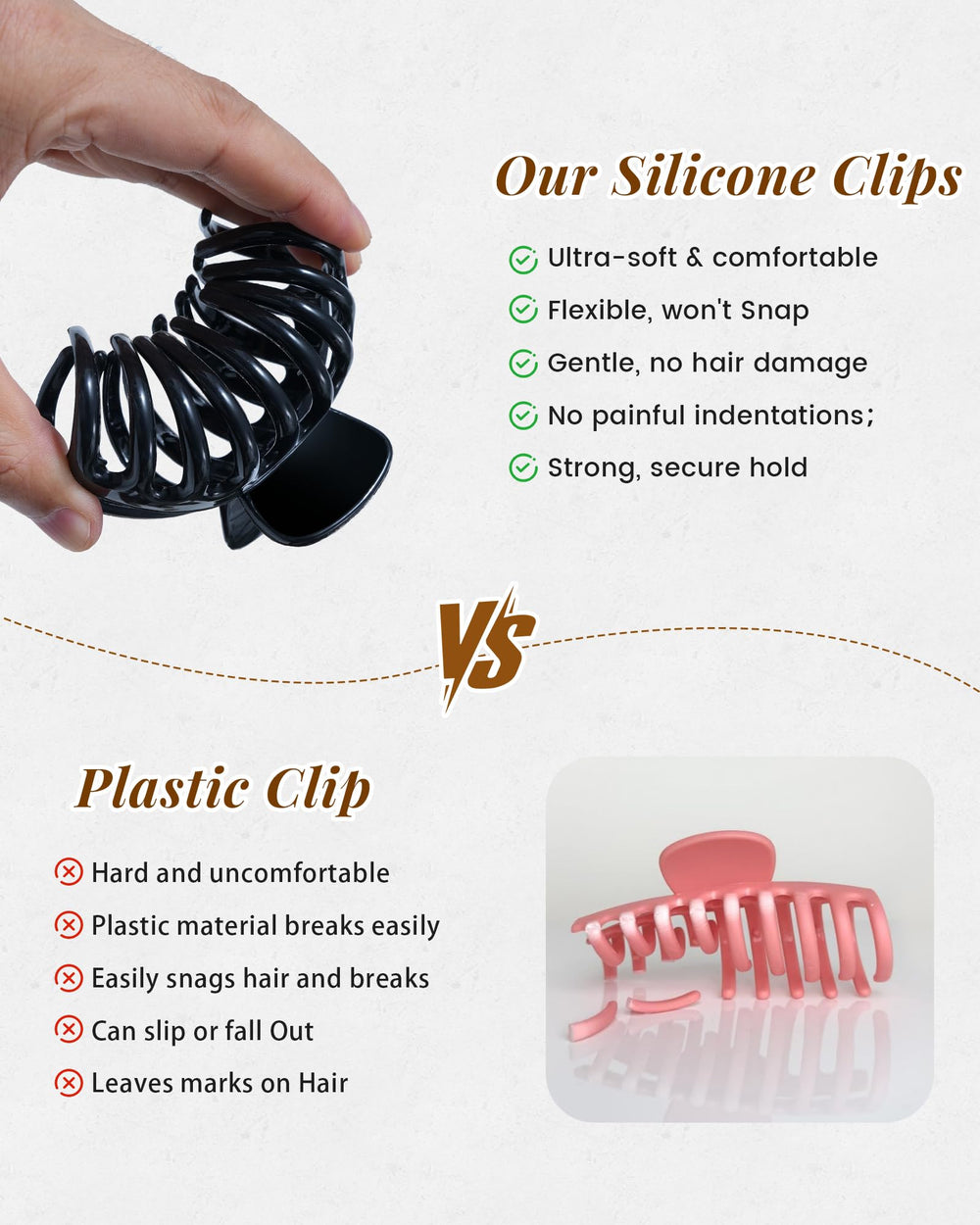 ACECHA bendable claw clip nonslip grip for wet or dry hair styling