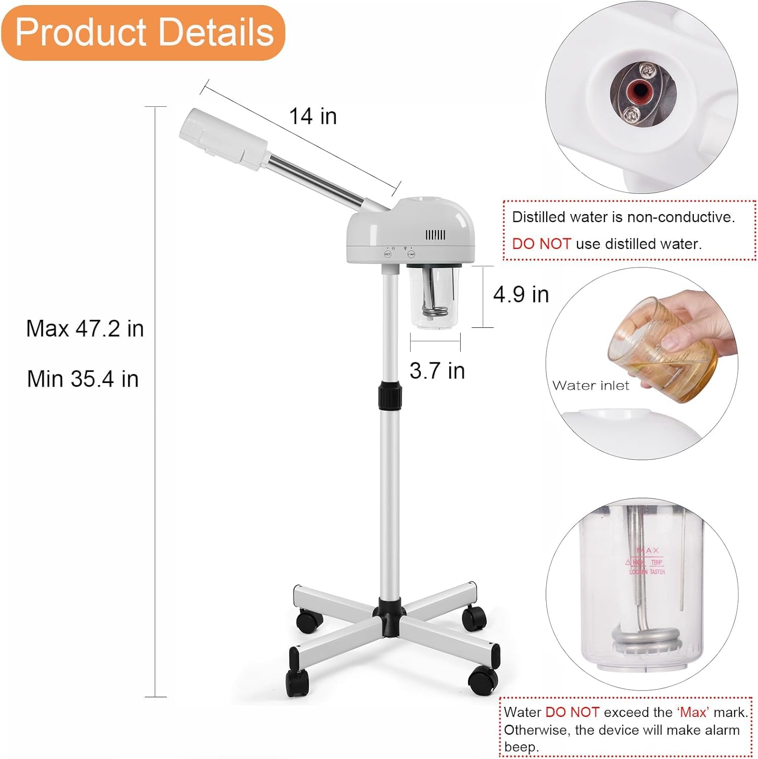 AceFox height-adjustable steamer 38-47 inches for ergonomic facial sessions