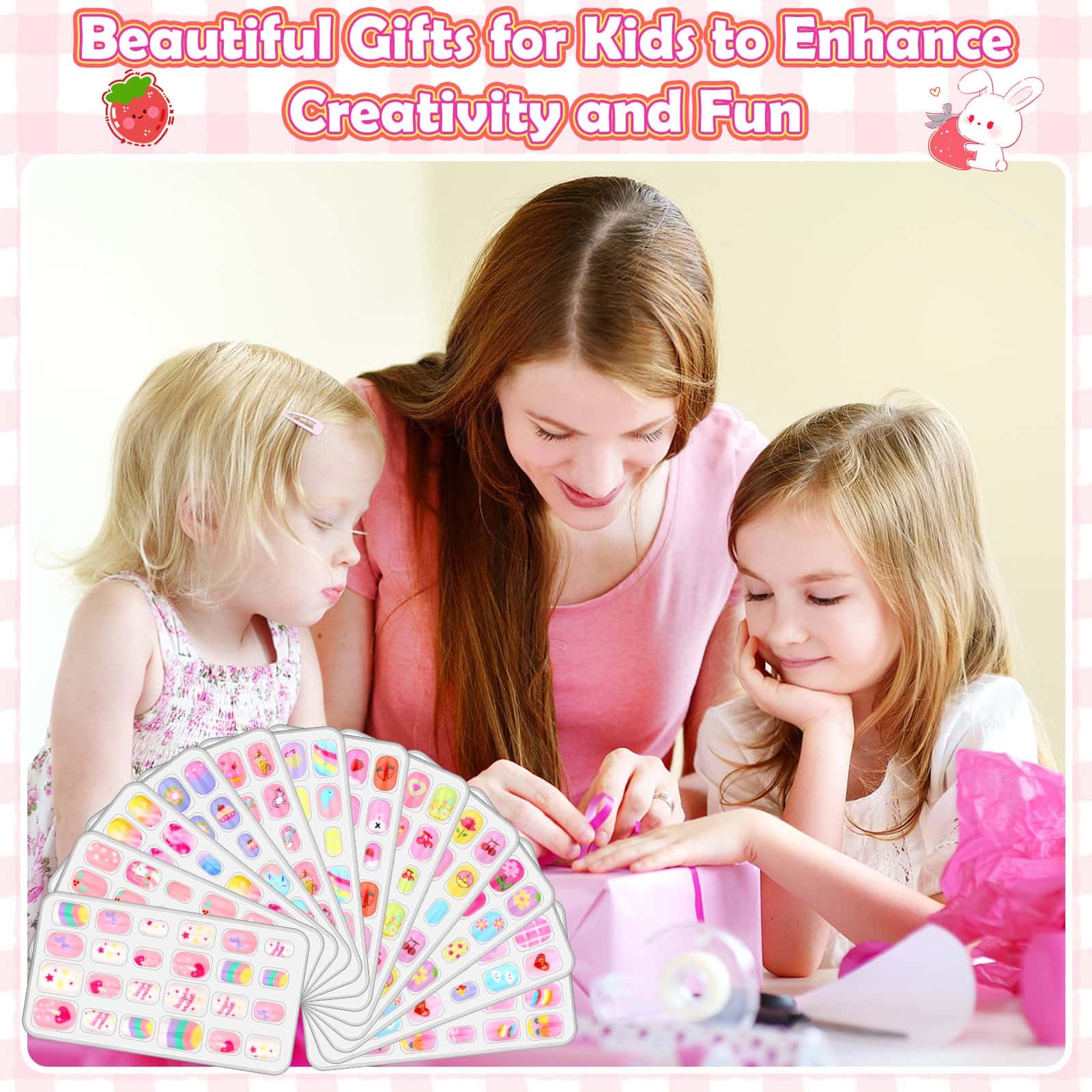 Acejoz kids nails press-ons gift set packaging ideal for holidays or birthdays.