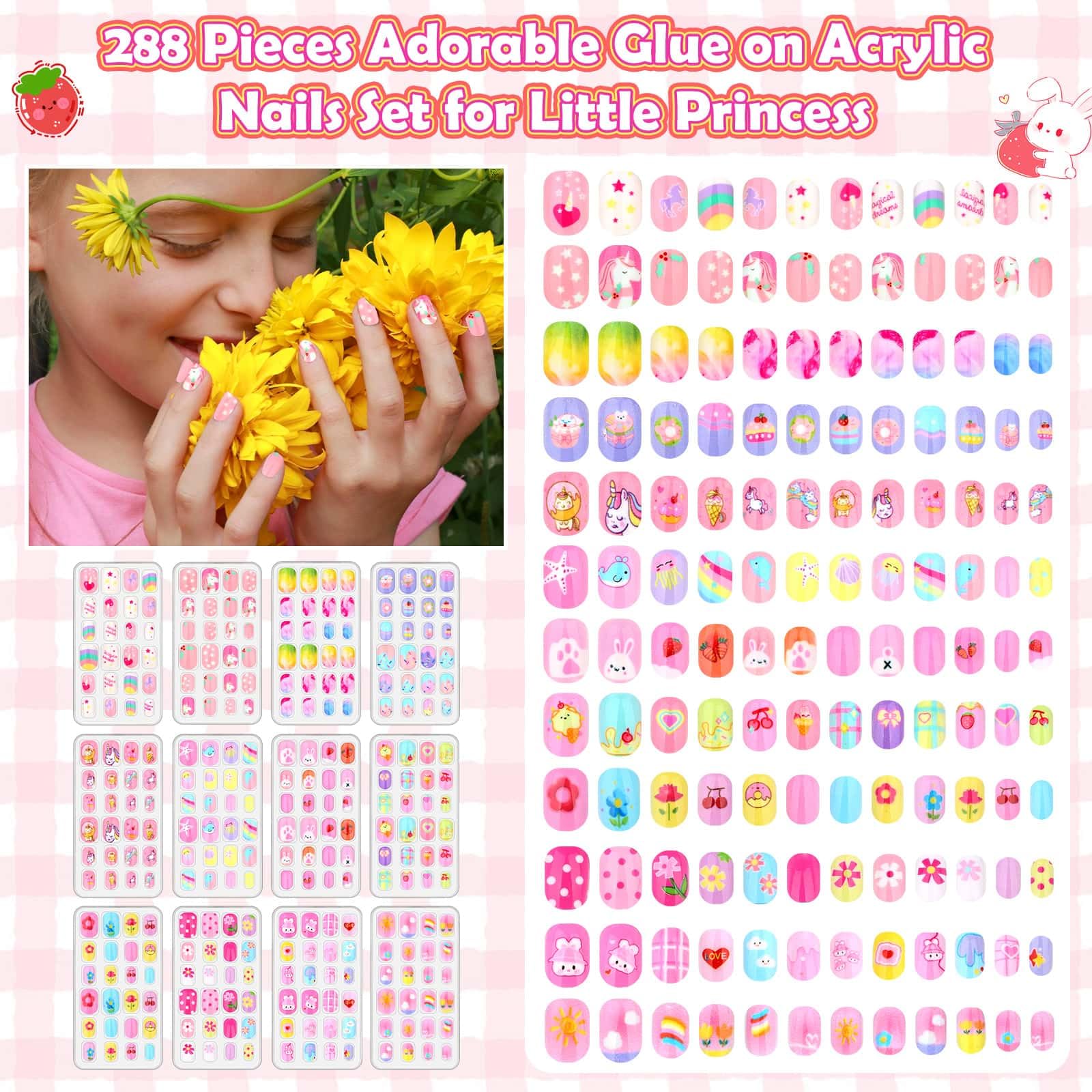 Acejoz kids nails press-ons pre-glue pads for quick, mess-free application.