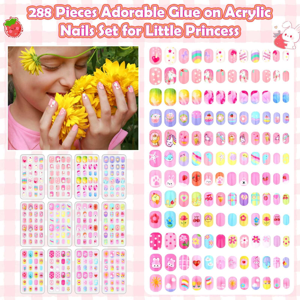 Acejoz kids nails press-ons pre-glue pads for quick, mess-free application.