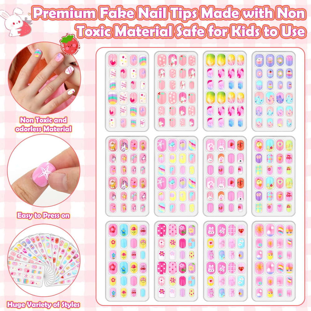 Acejoz kids nails press-ons short nails assembly for kid-friendly DIY nail art.