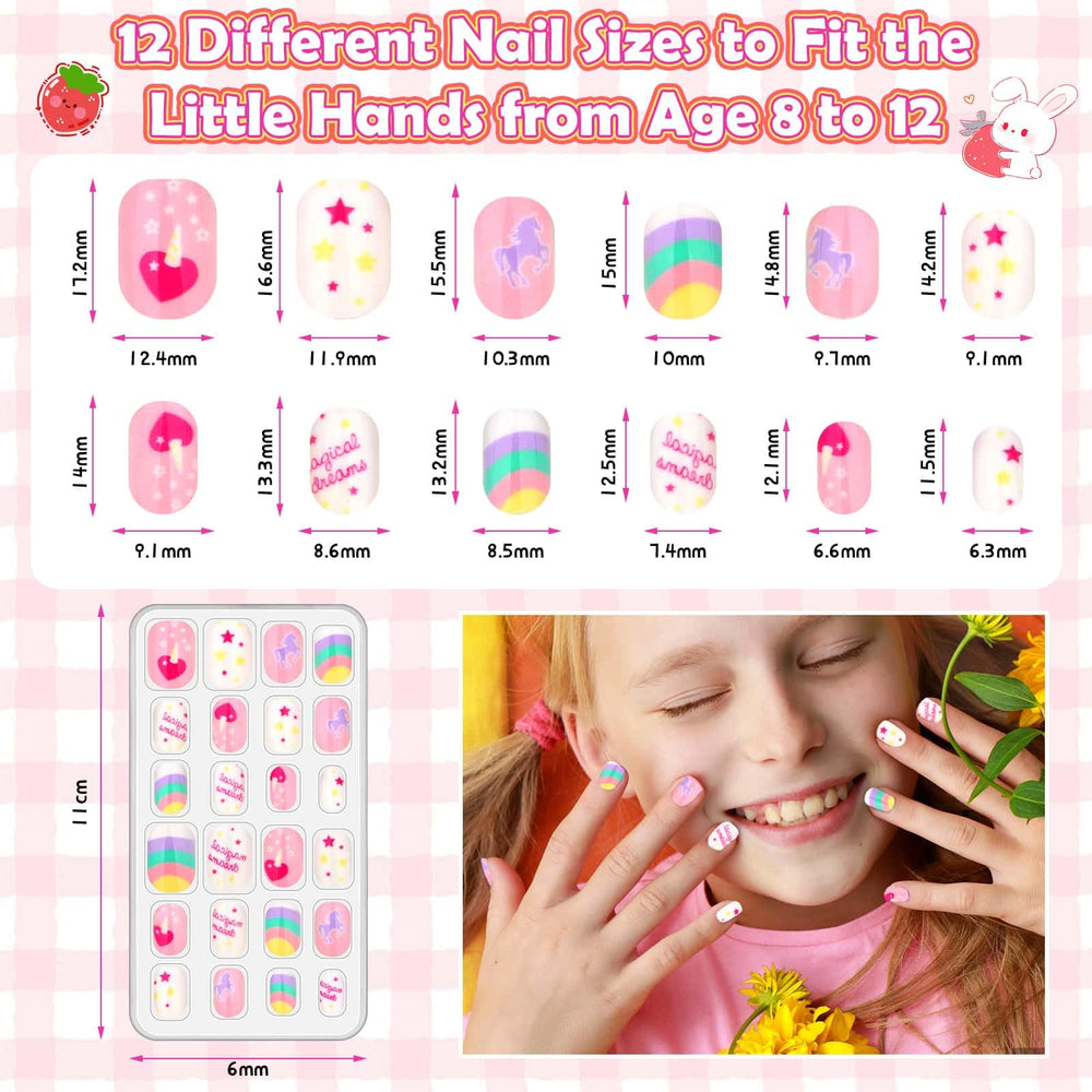 Acejoz kids nails press-ons size range helps fit growing children's nails.