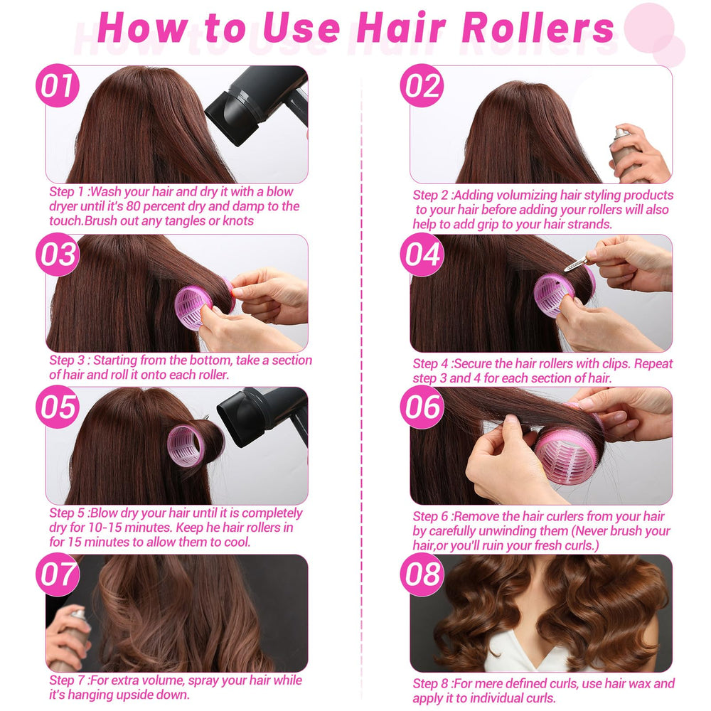 Acejoz rose red jumbo curls 60mm rollers in use
