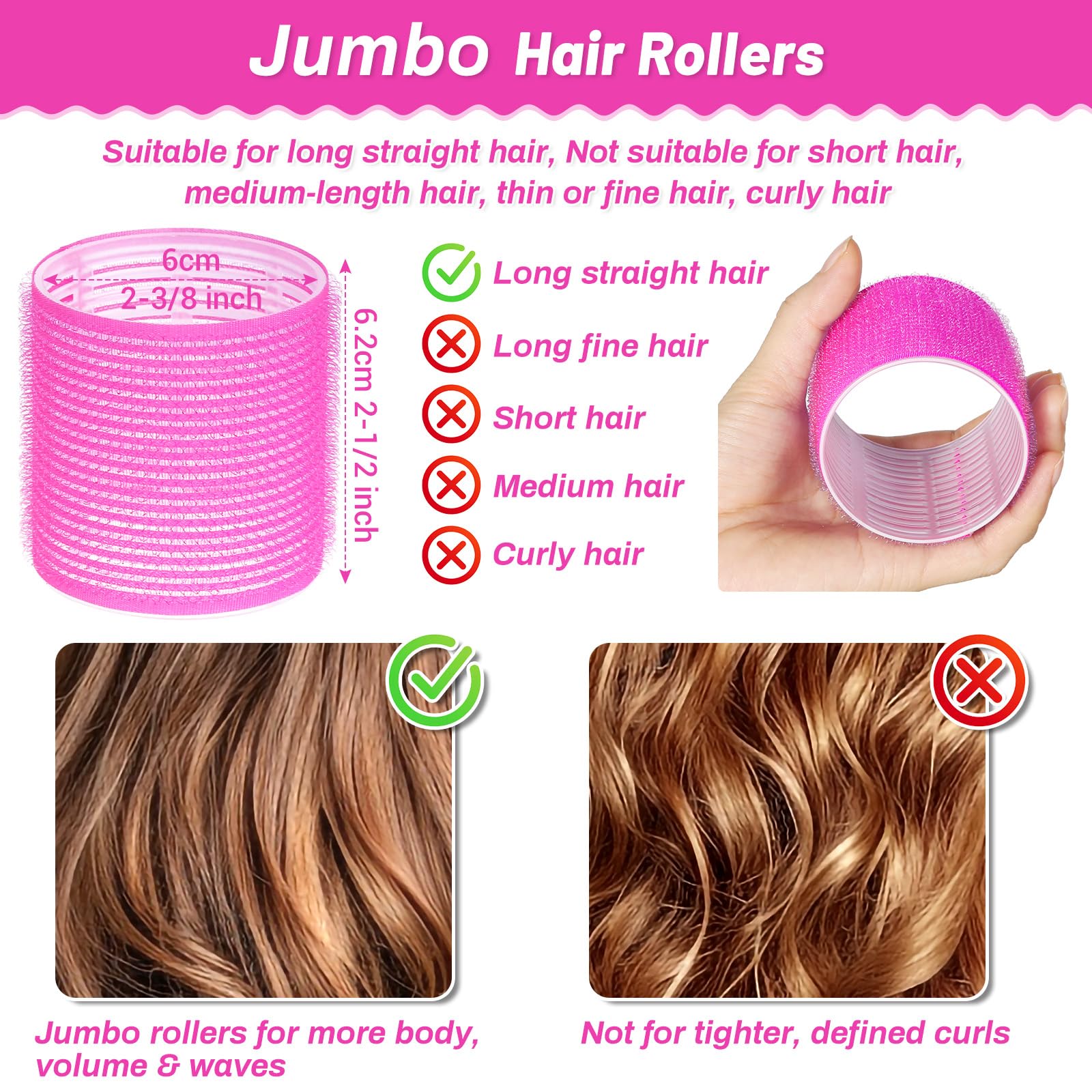 Acejoz self-hold rollers with rose red finish and clip set