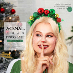Acenail Christmas headband worn on head shows shimmering disco balls for holiday outfits