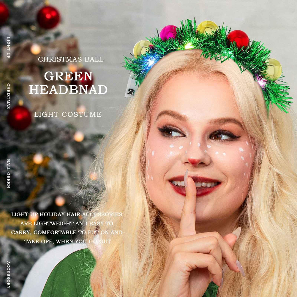 Acenail Christmas headband on a wearer showcasing vibrant green glow.