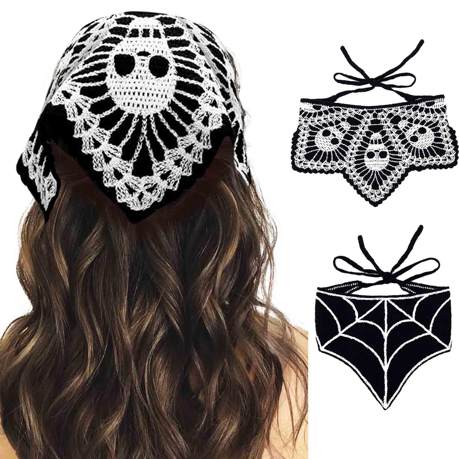 Acenail Halloween headband in black skull crochet bandana is soft and comfortable for all-day wear.