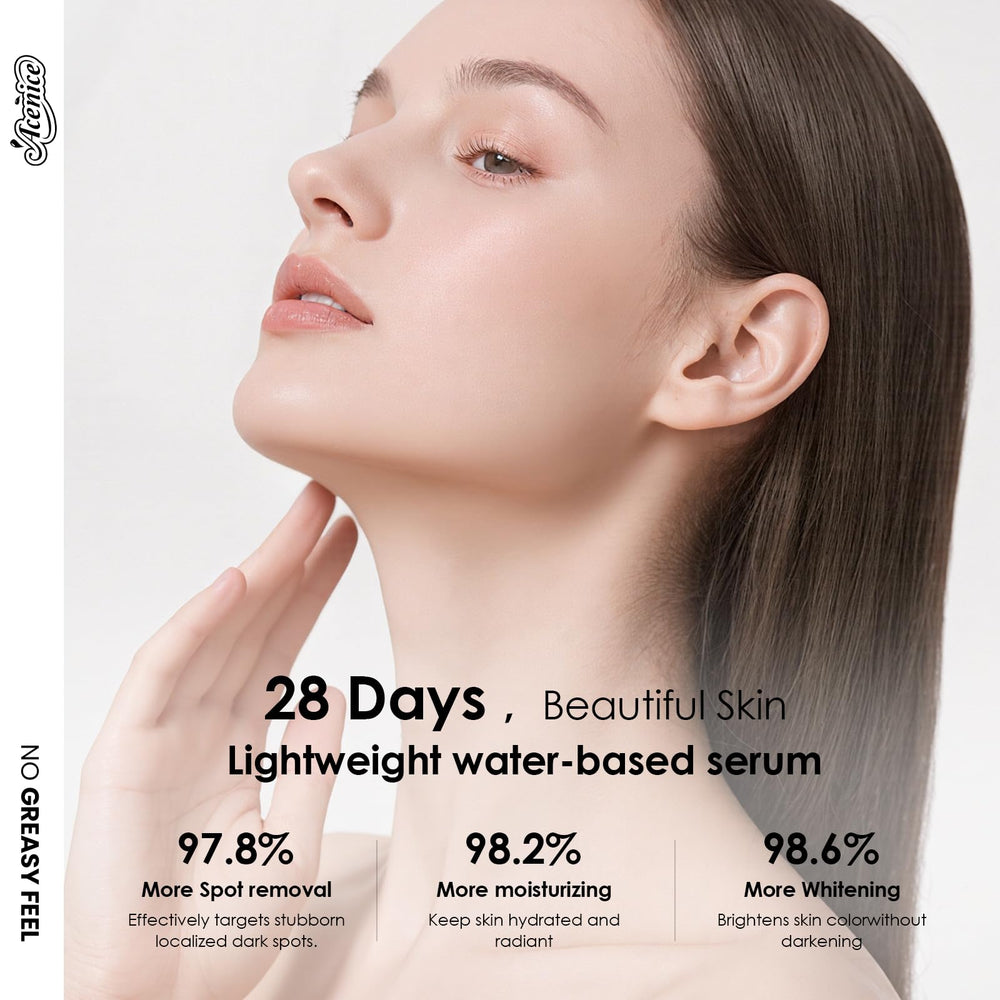 ACENICE glow serum ingredient panel—high purity actives for even skin tone and texture.