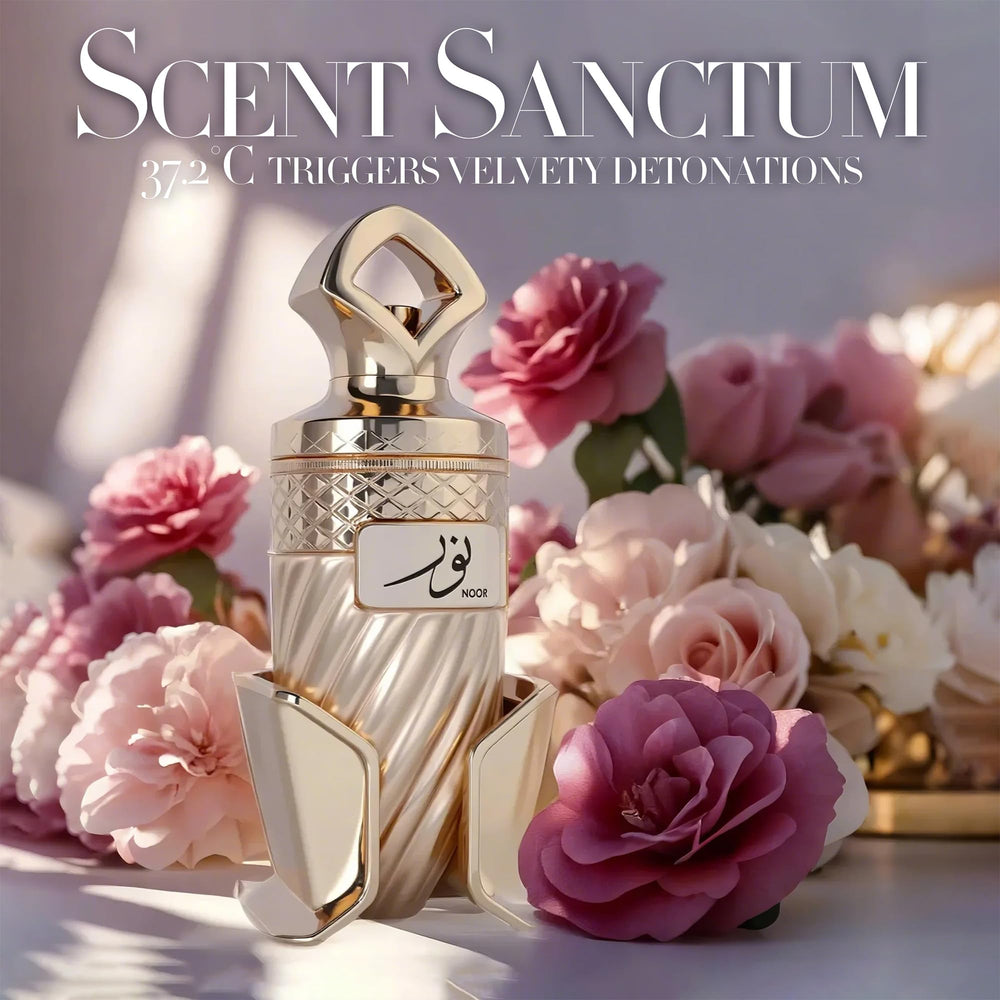 A CENTER Noor gold spoon cap on frosted bottle for photogenic luxury