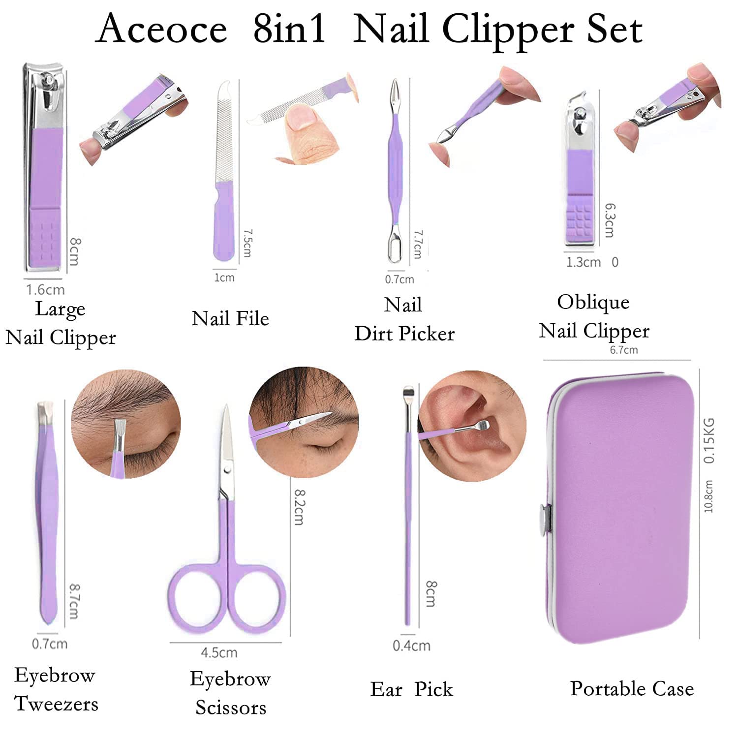 Aceoce nail clippers in stainless steel provide durable, precise trimming.