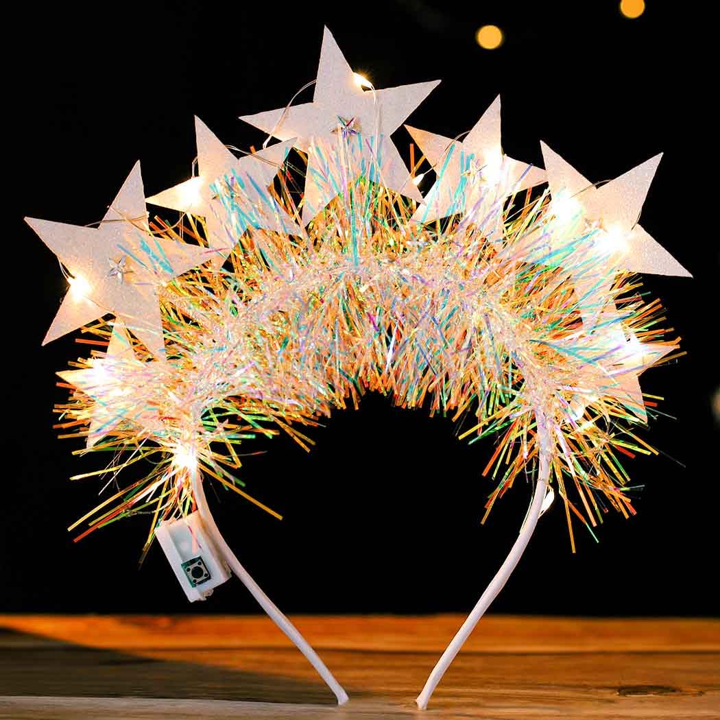 Aceorna light-up stars headbands closeup of glowing LED stars for party sparkle.