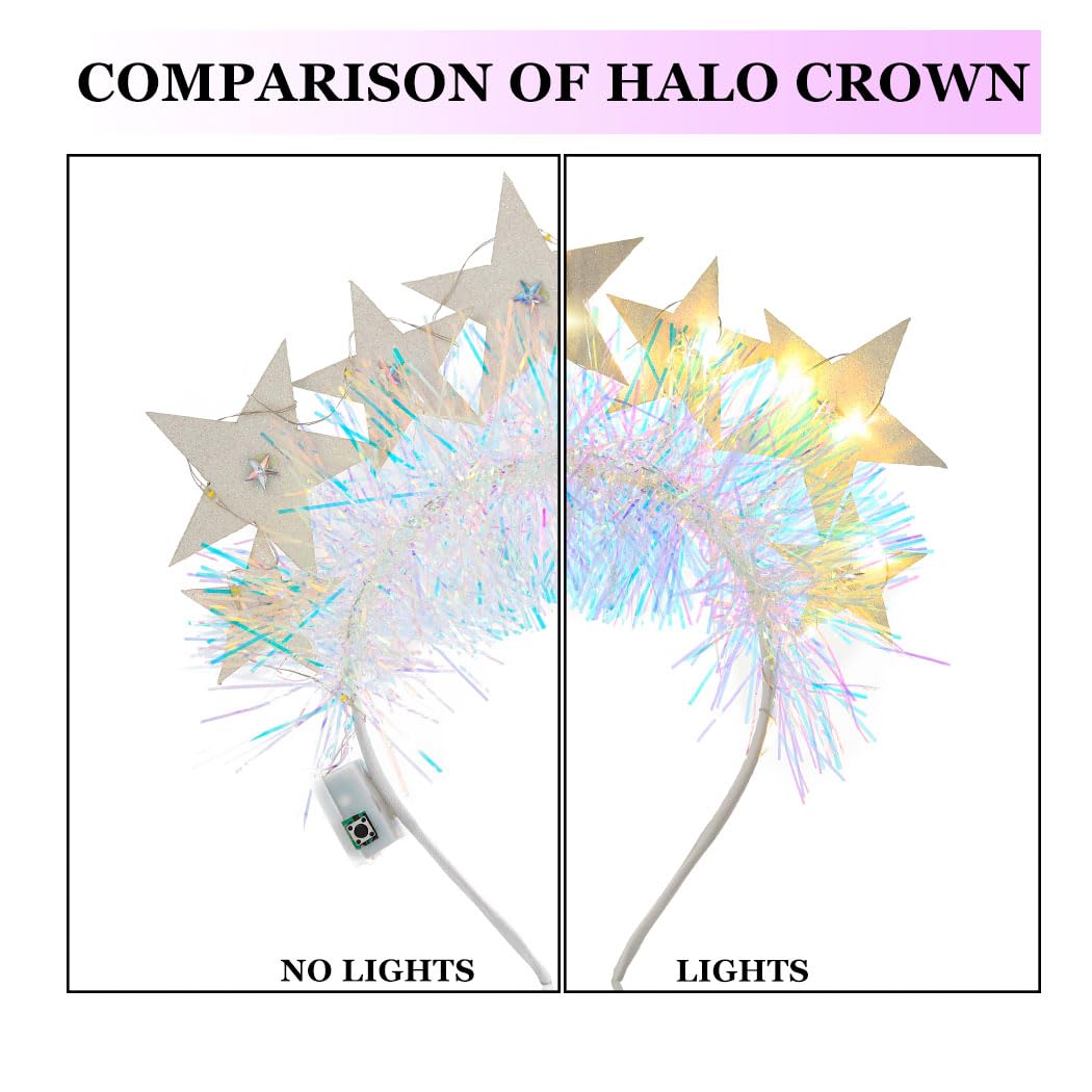 Aceorna light-up stars headbands on model for stage-ready style.