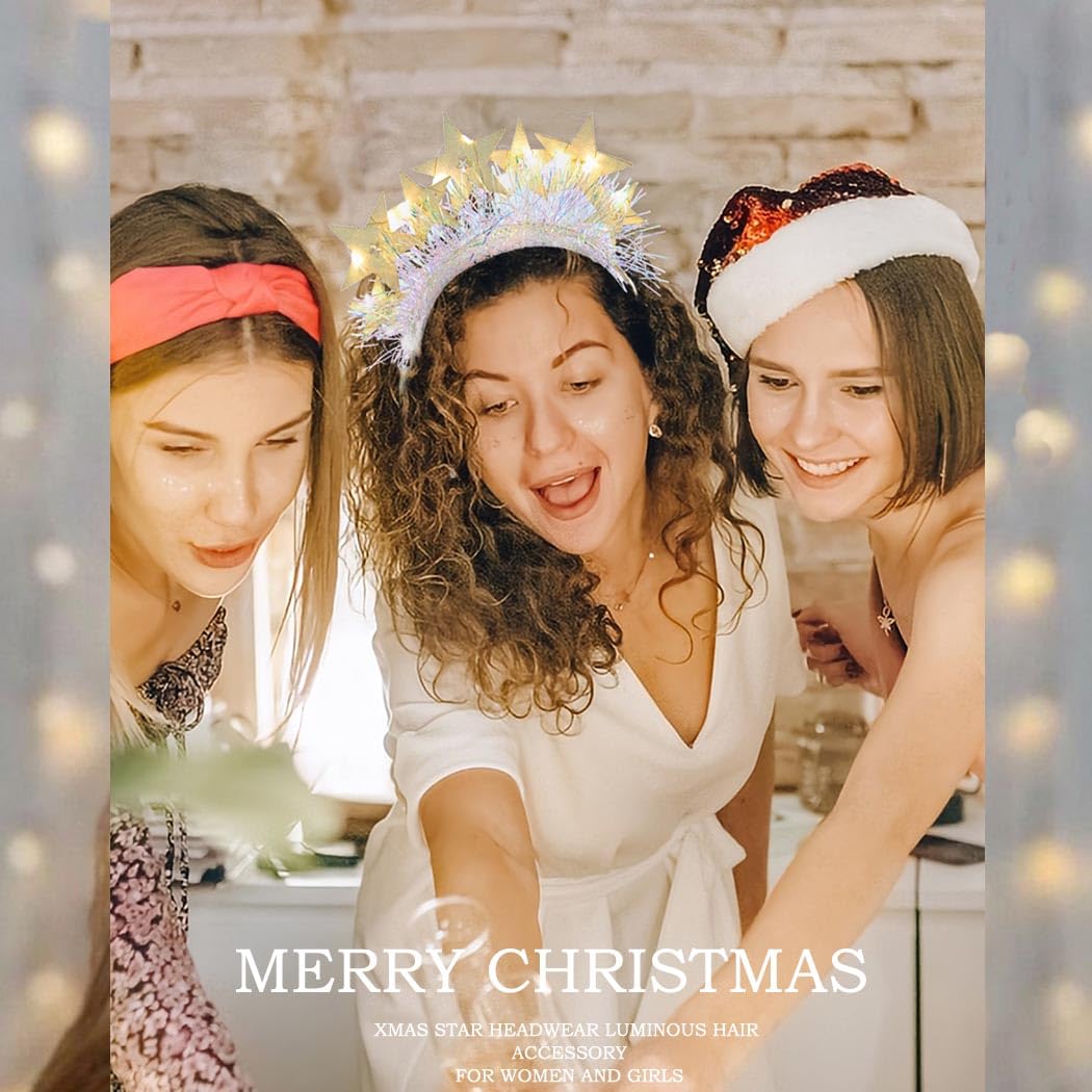 Aceorna light-up stars headbands white halo crown glowing at night.