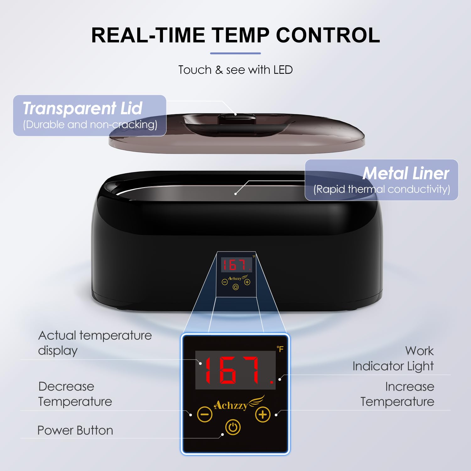 Achzzy paraffin wax machine LED display provides real-time temperature for precise melts.