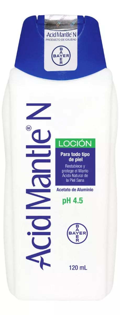 Acid Mantle N Aluminum Acetate 120 ml bottle for dry skin hydration and barrier support.