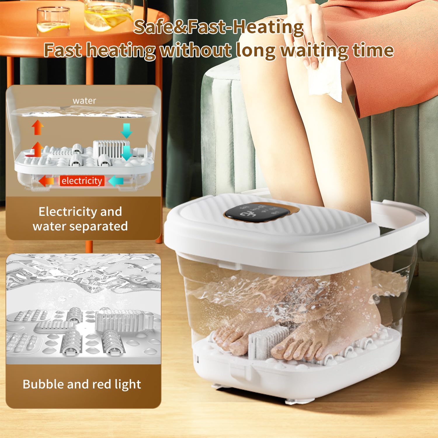 ACKLEAP foot spa 6 rollers highlights full sole massage to reduce fatigue after long days.
