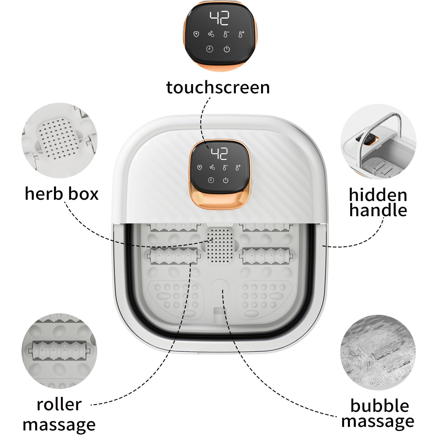 ACKLEAP foot spa heat control panel demonstrates easy temperature adjustment for a soothing soak.