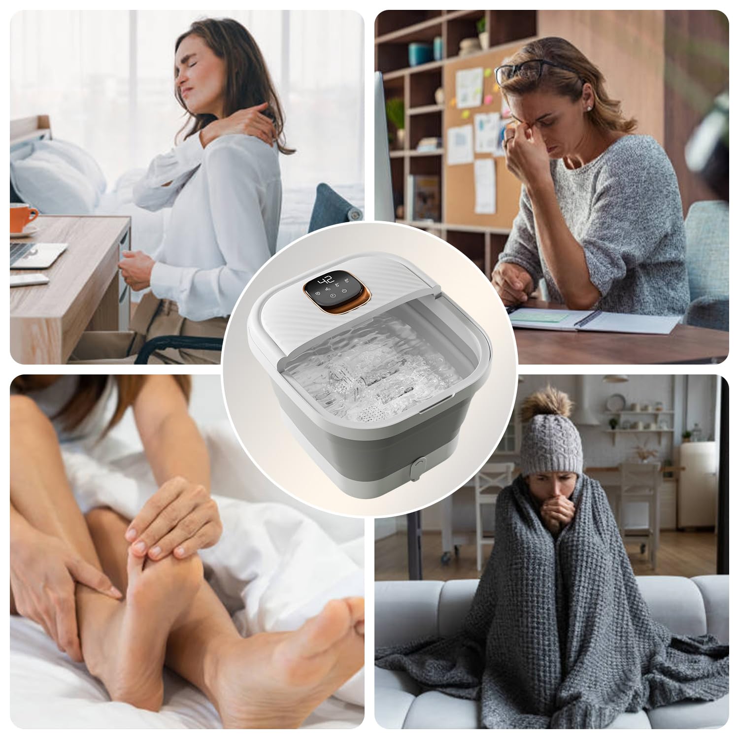 ACKLEAP collapsible foot spa home office use suggests practical spa moments during breaks.