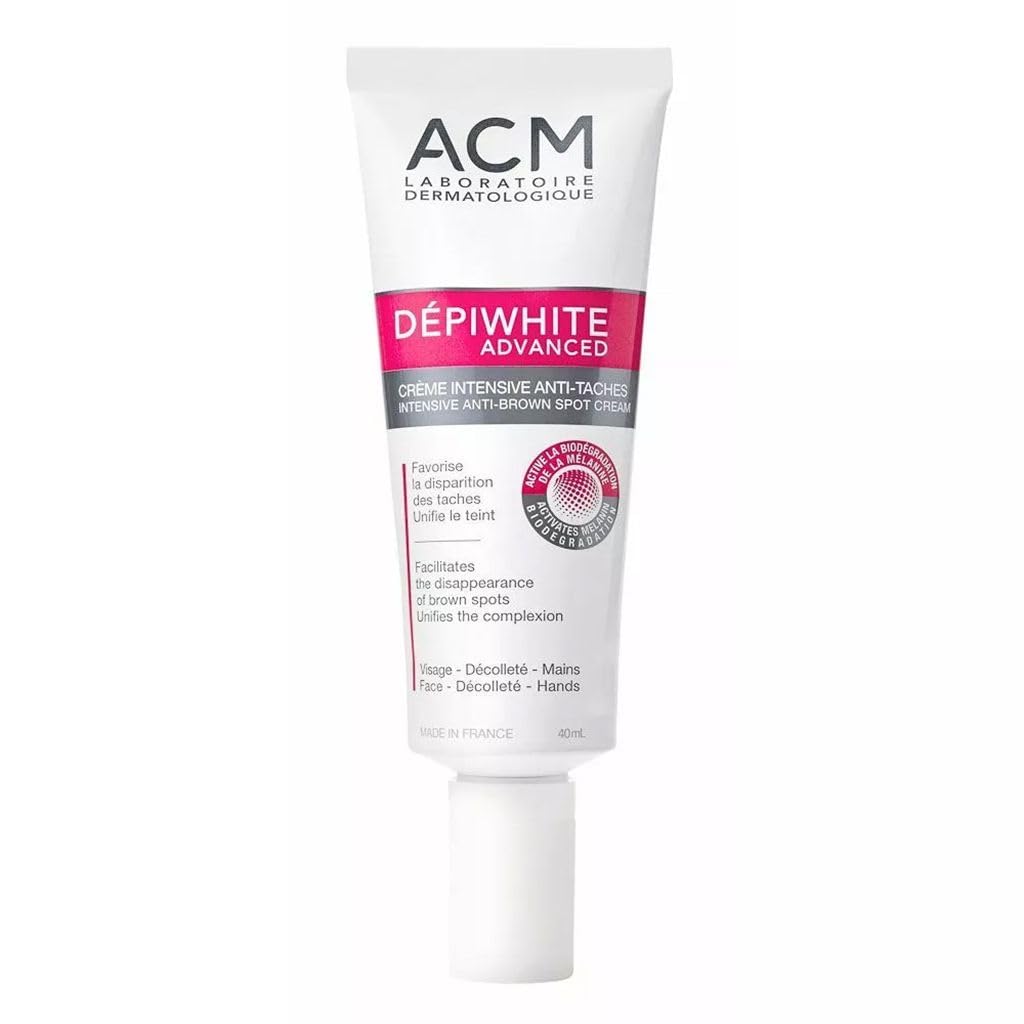 ACM Depi White advanced cream tube close-up showing premium packaging for daily use