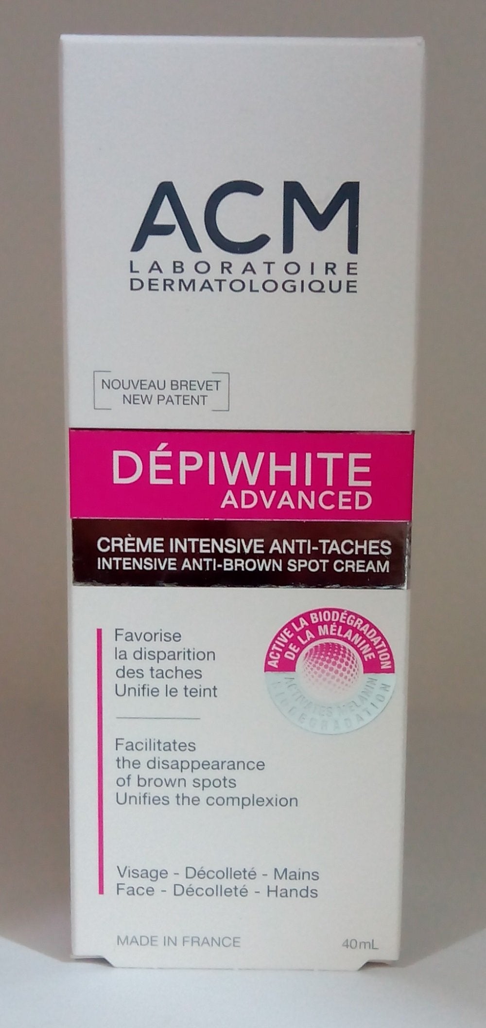 ACM Depiwhite Advanced cream near towel rack for easy daily use