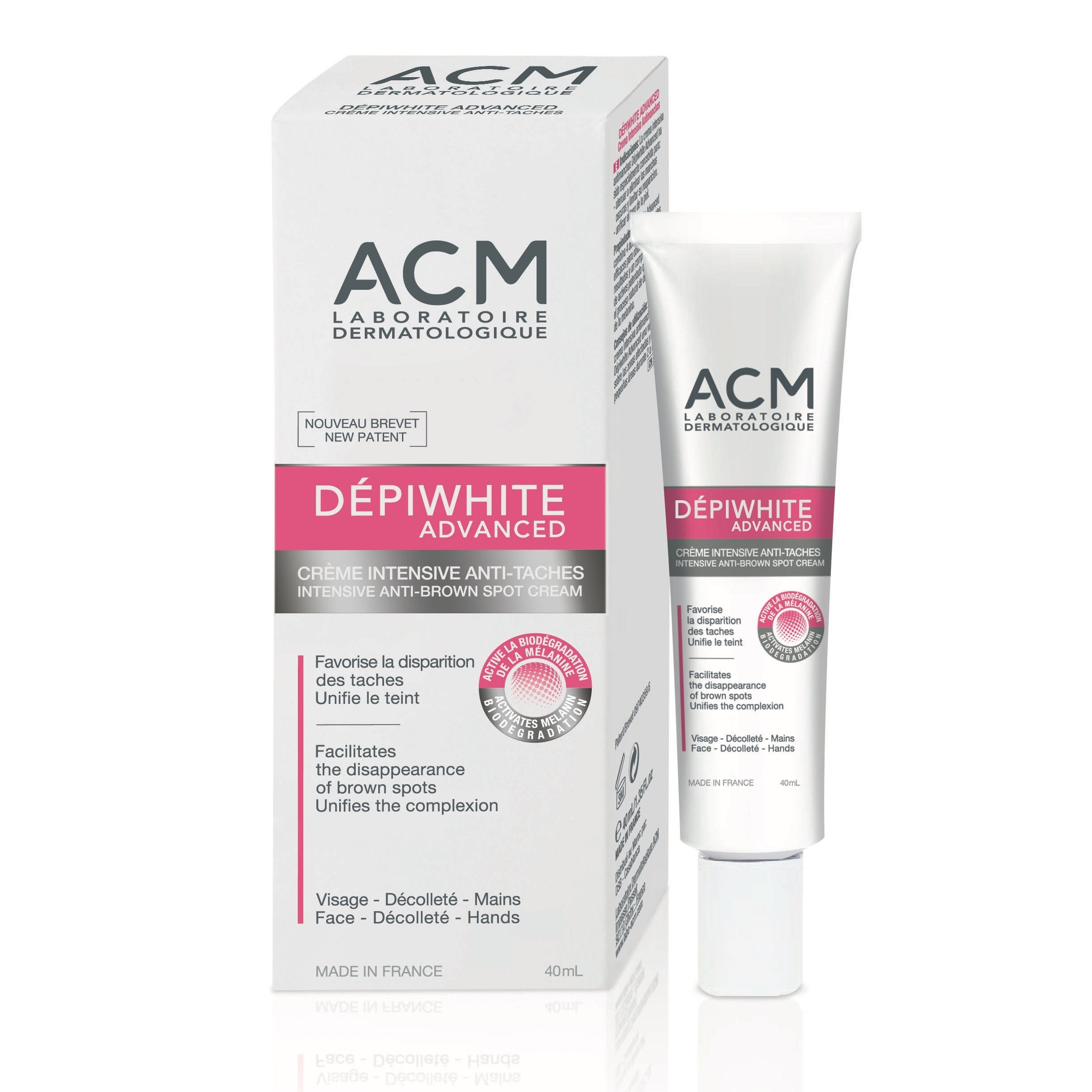 ACM Depiwhite Advanced cream tube close-up highlighting targeted spot care