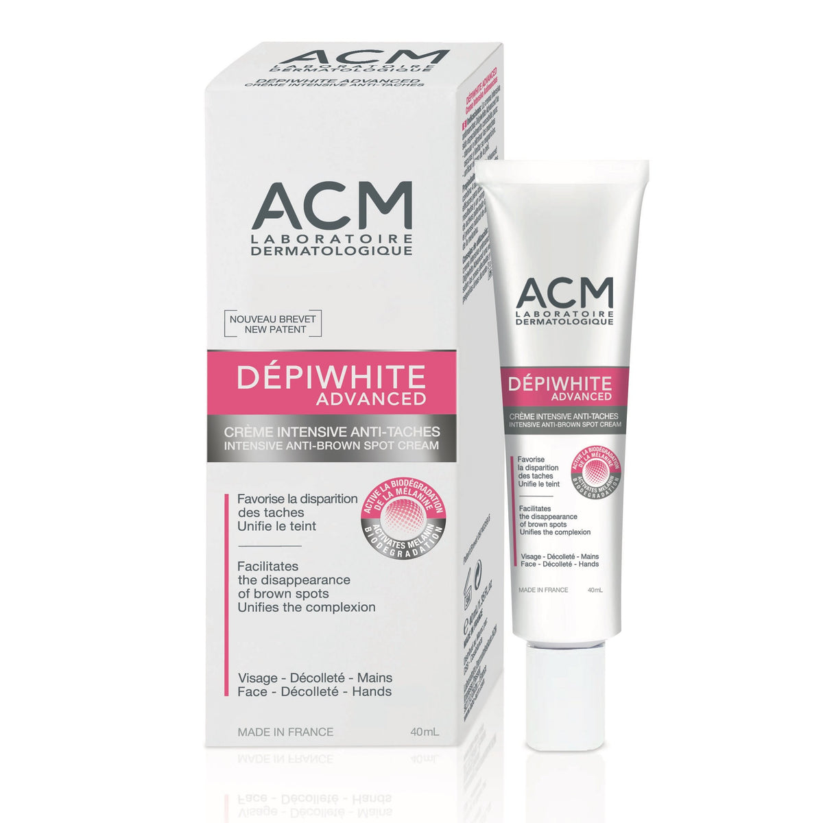 ACM Depiwhite Advanced cream tube close-up highlighting targeted spot care