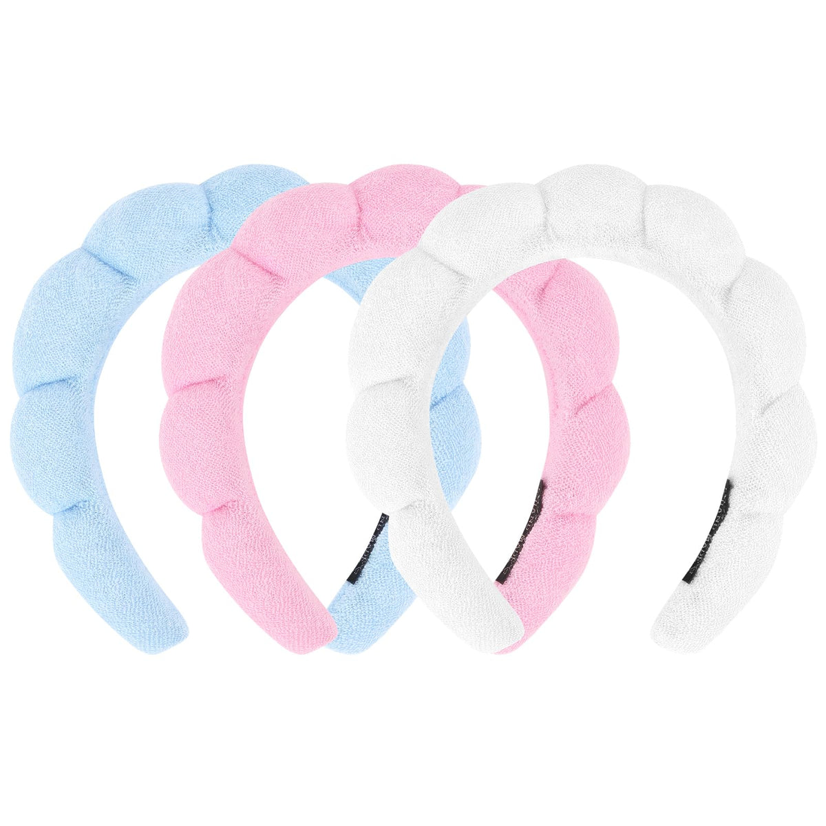 ACOU-UINT 3-pack spa headbands with cloud design keep hair back during skincare routines.