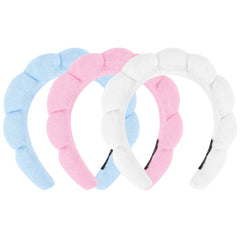 ACOU-UINT 3-pack spa headbands with cloud design keep hair back during skincare routines.