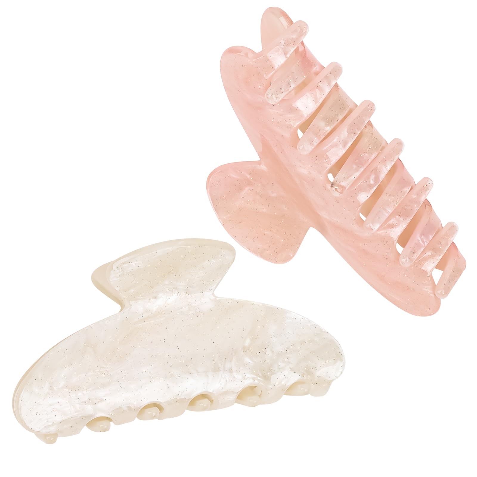 ACO-UINT two-pack hair claw clip in white and pink, secure open design for thick hair.