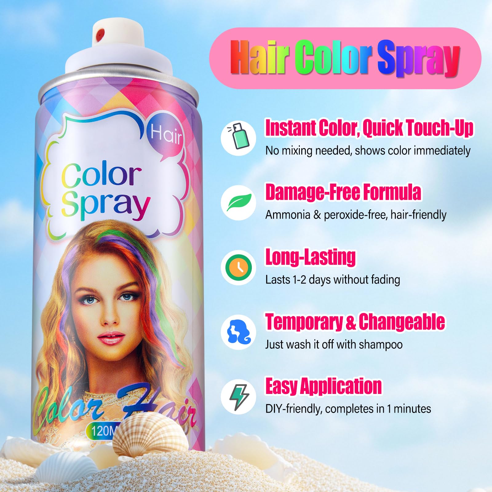 Acomler hair spray applied from 15 cm for even coverage