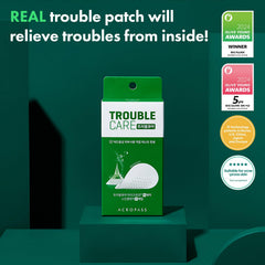 Acropass Trouble Care patch highlights Niacimide boost for skin barrier support.