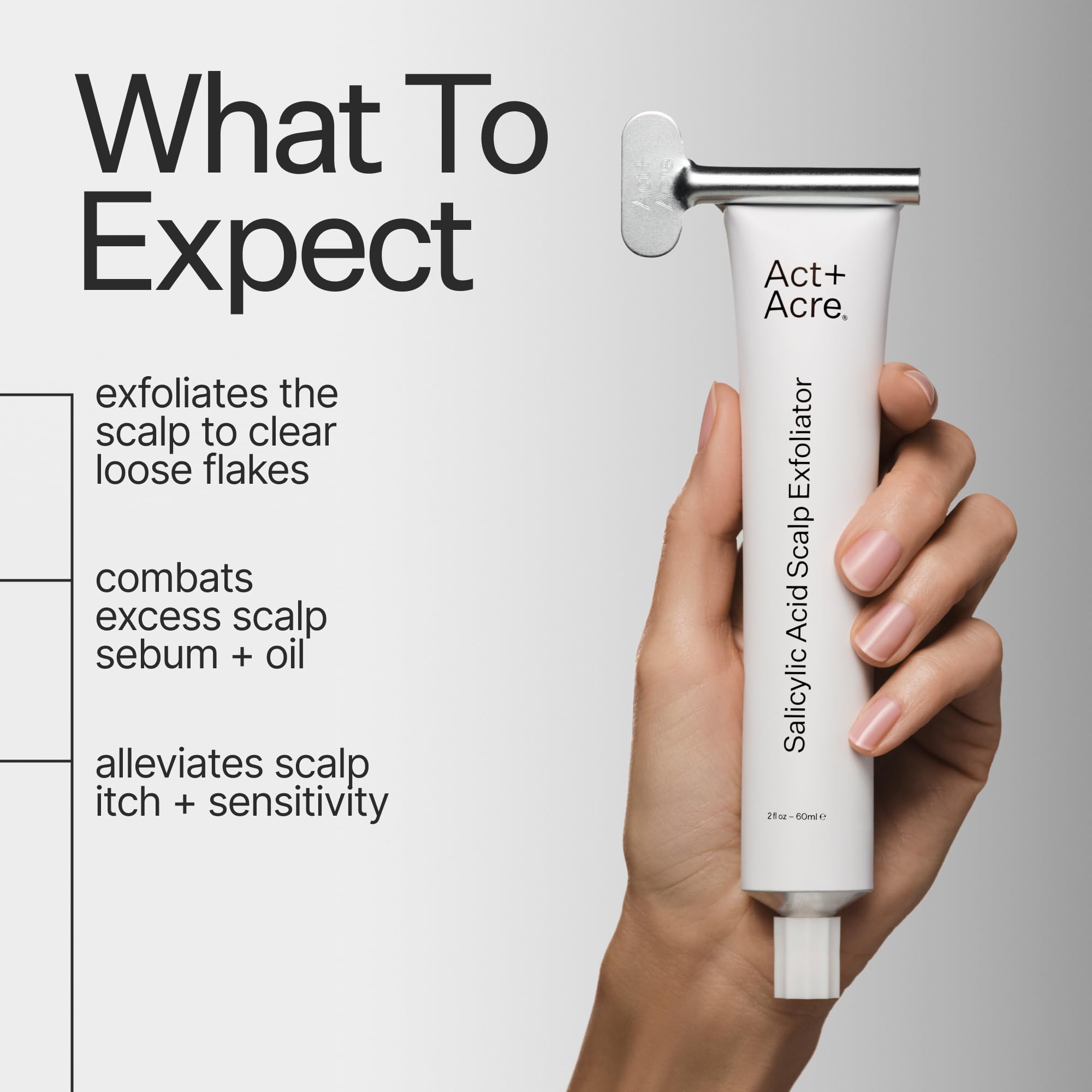 act-acre salicylic acid ingredient closeup highlights scalp-clearing action
